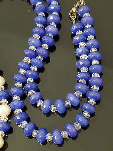 Blue Jade & Pearl Sterling Necklace