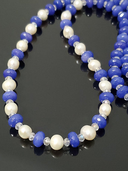 Blue Jade & Pearl Sterling Necklace