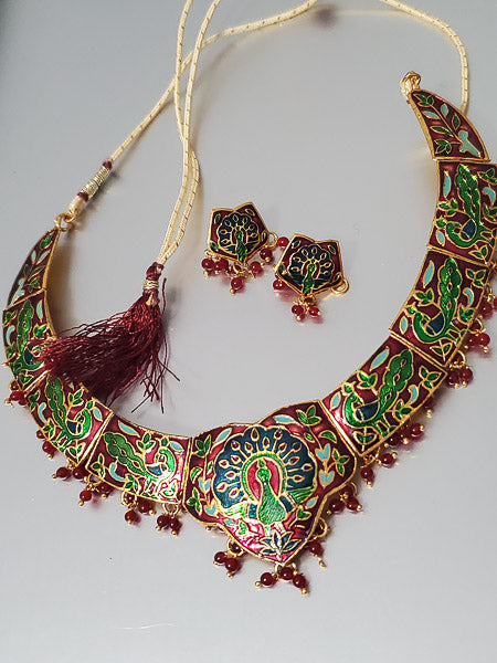 4282-Enamel Bollywood Indian Necklace Set