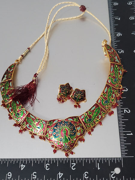 4282-Enamel Bollywood Indian Necklace Set
