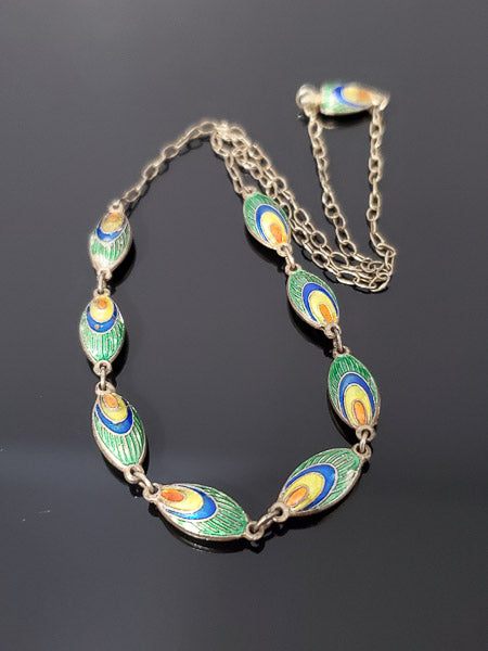 Vintage Cloisonne Sterling Silver Necklace