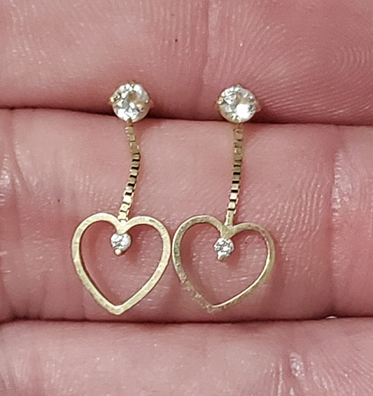 10k Yellow Gold Heart Dangle Earrings