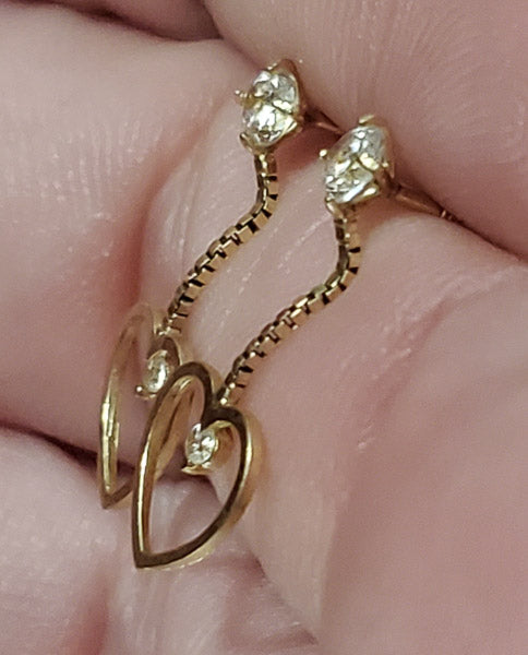 10k Yellow Gold Heart Dangle Earrings
