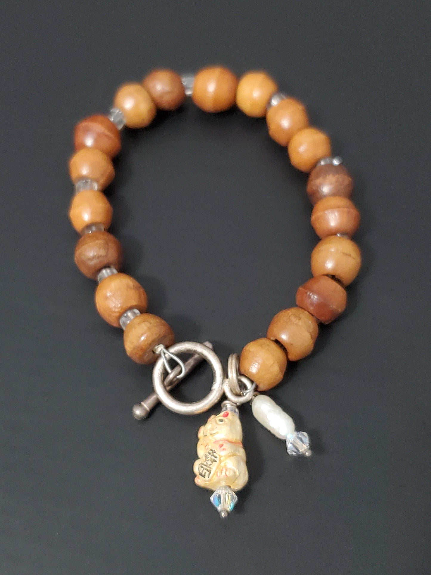 Sterling Silver and Wood Cat Bracelet