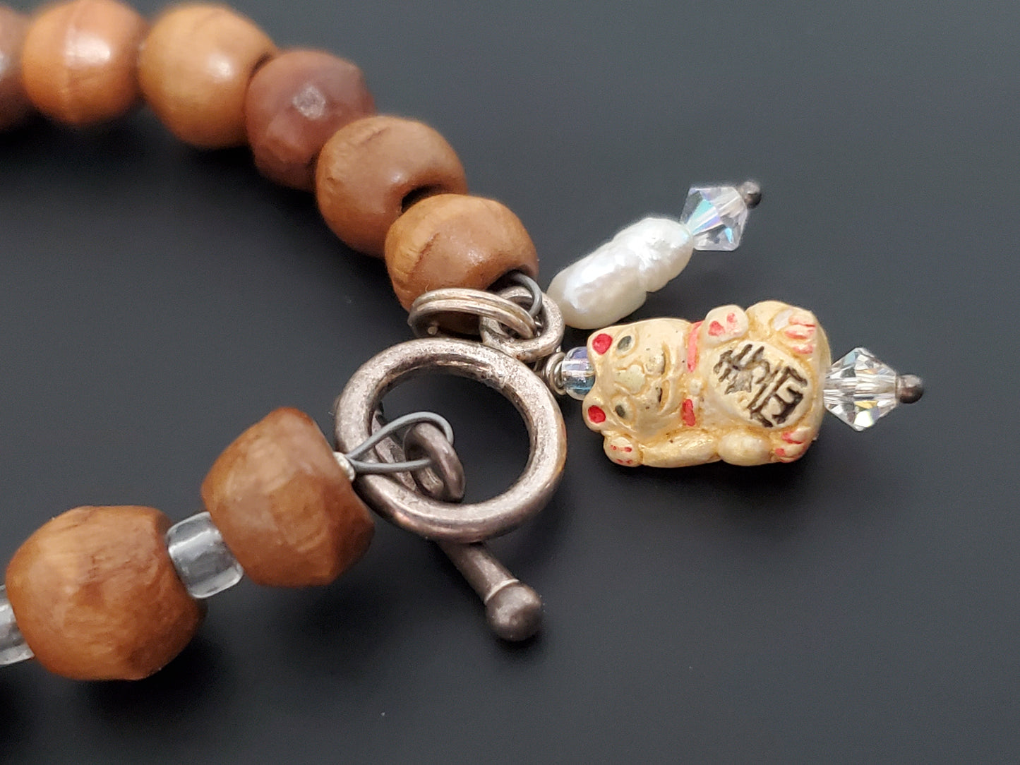 Sterling Silver and Wood Cat Bracelet