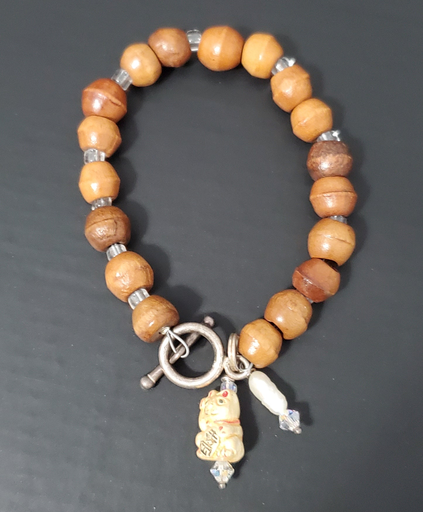 Sterling Silver and Wood Cat Bracelet