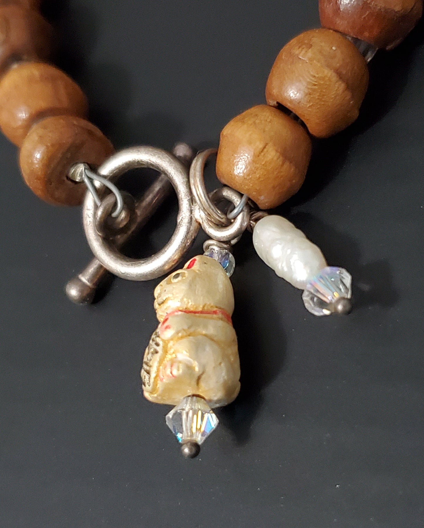 Sterling Silver and Wood Cat Bracelet