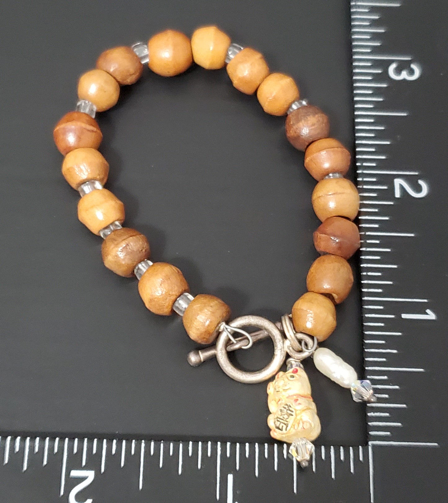 Sterling Silver and Wood Cat Bracelet