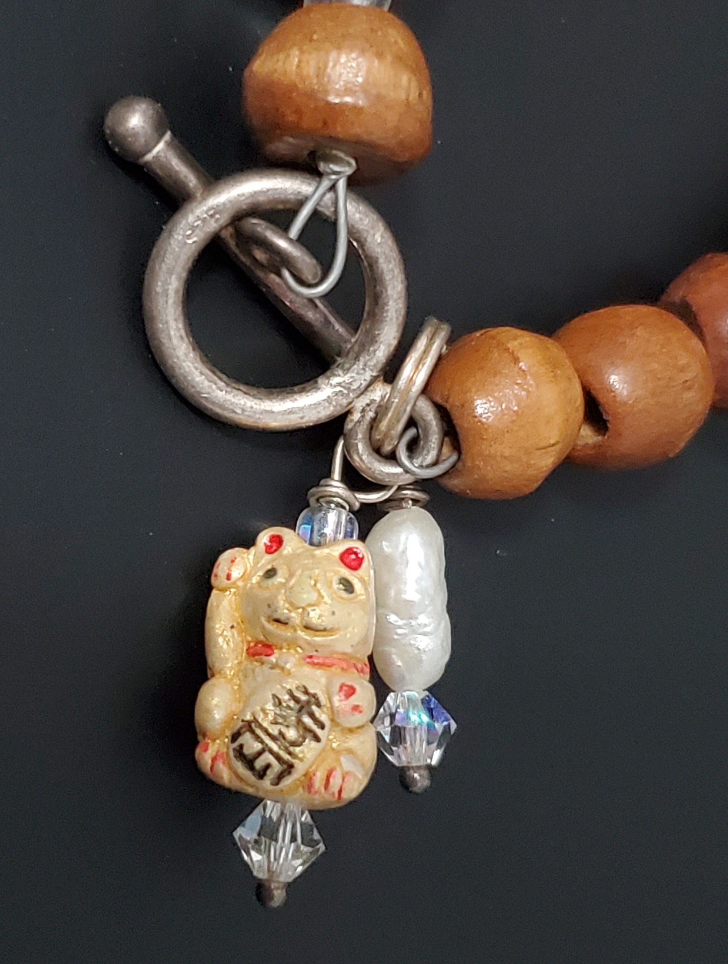 Sterling Silver and Wood Cat Bracelet