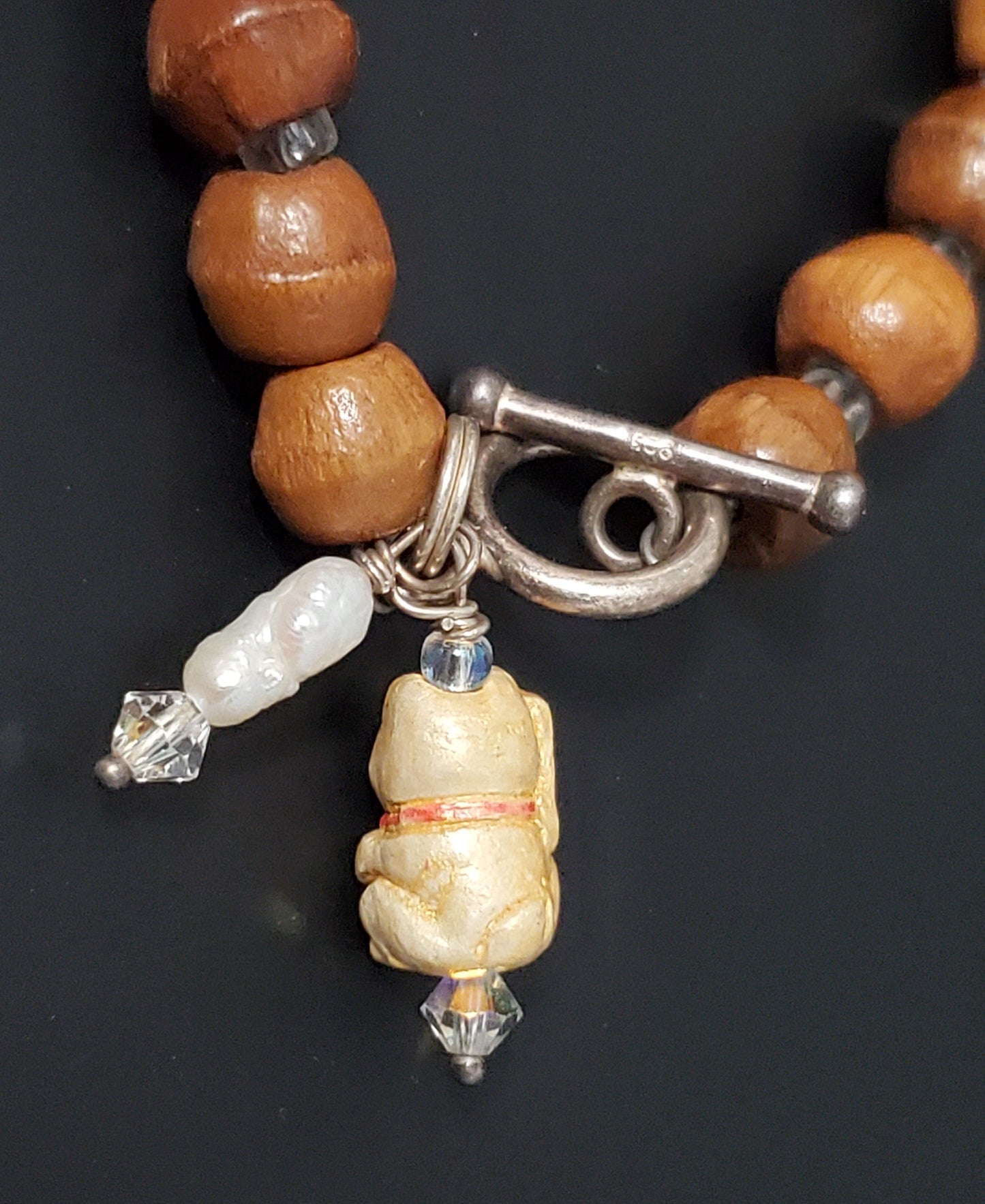 Sterling Silver and Wood Cat Bracelet