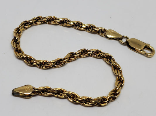 Italy Gold Over Sterling Silver Rope Bracelet