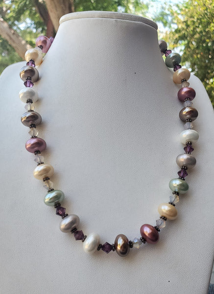 Pastel Glass Pearl Sterling Silver Necklace
