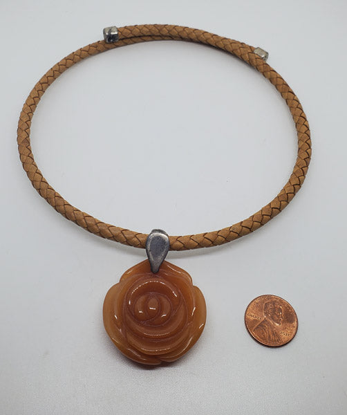 Sterling Honey Jade Floral Collar Necklace