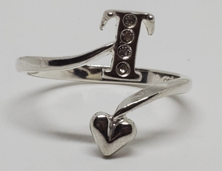 Letter T Sterling Silver Adjustable Wrap Ring
