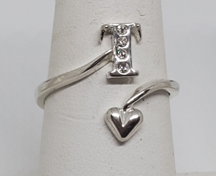 Letter T Sterling Silver Adjustable Wrap Ring