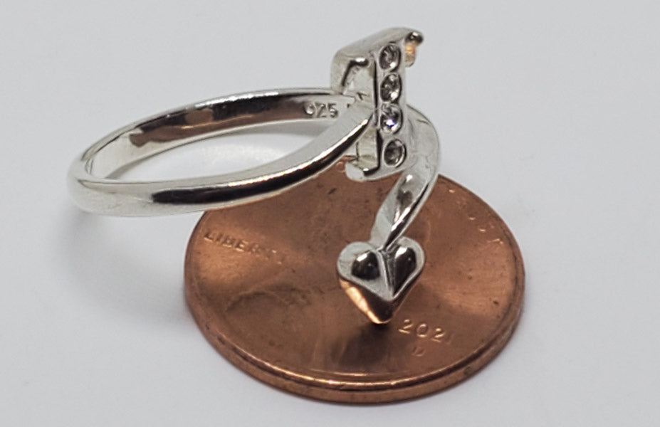Letter T Sterling Silver Adjustable Wrap Ring