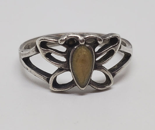 Stone Butterfly Sterling Silver Ring Sz 6
