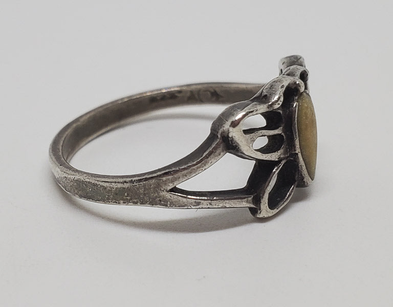 Stone Butterfly Sterling Silver Ring Sz 6