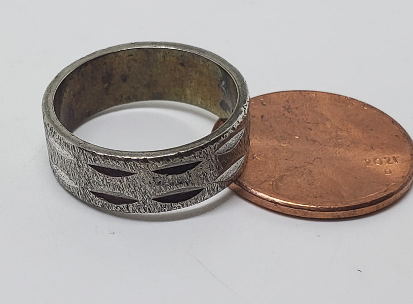 Vintage Diamond Etched Sterling Silver Band Ring sz 6