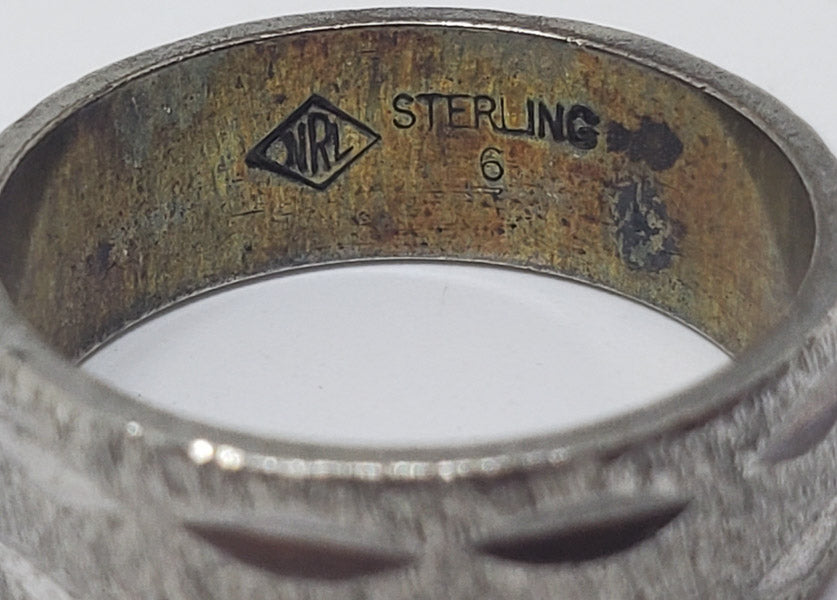 Vintage Diamond Etched Sterling Silver Band Ring sz 6