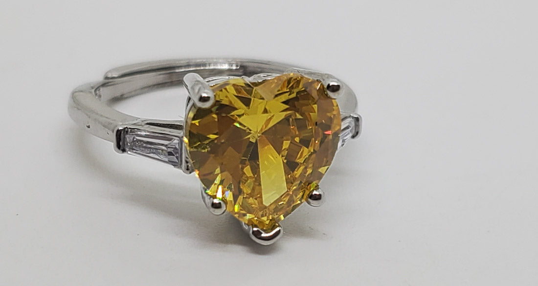 Yellow Heart Sterling Silver Adjustable Ring