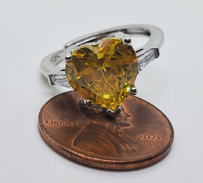 Yellow Heart Sterling Silver Adjustable Ring