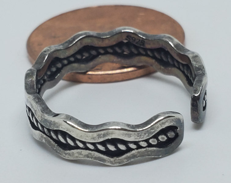Sterling Silver Wavy Adjustable Band Ring
