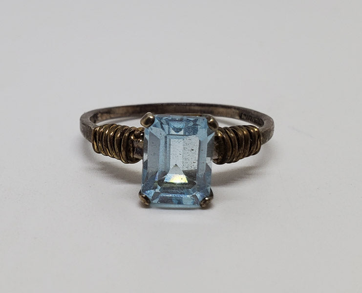 Emerald Cut Topaz Sterling Silver Ring sz 6