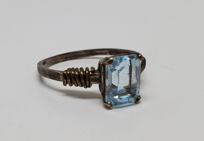 Emerald Cut Topaz Sterling Silver Ring sz 6