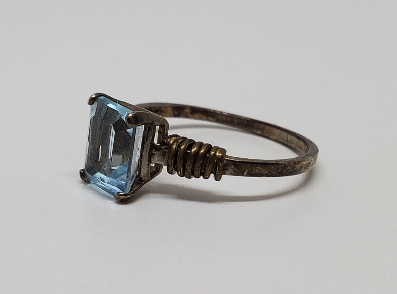 Emerald Cut Topaz Sterling Silver Ring sz 6