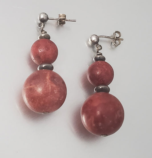 1944-Sterling Post Coral Dangle Earrings