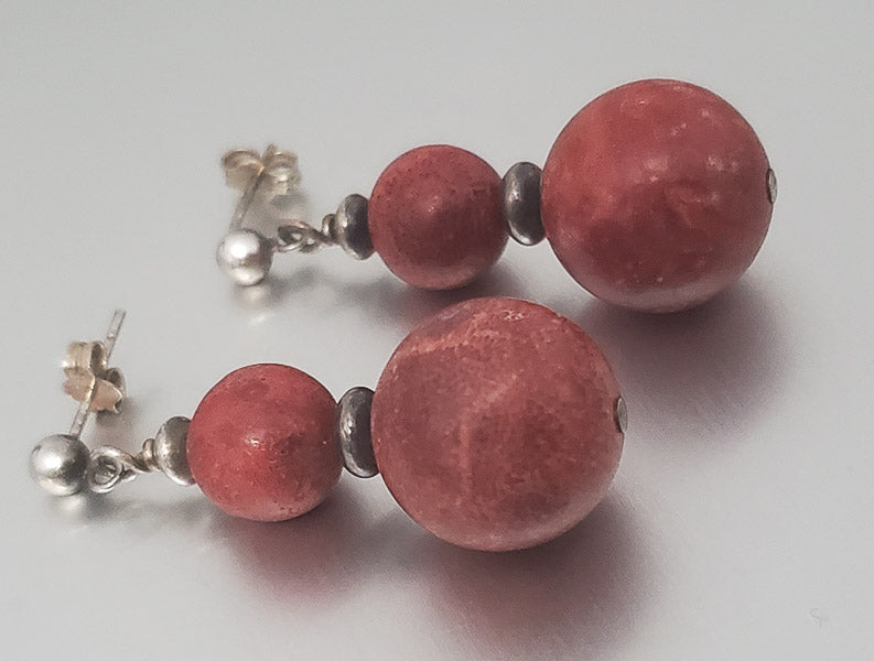 1944-Sterling Post Coral Dangle Earrings