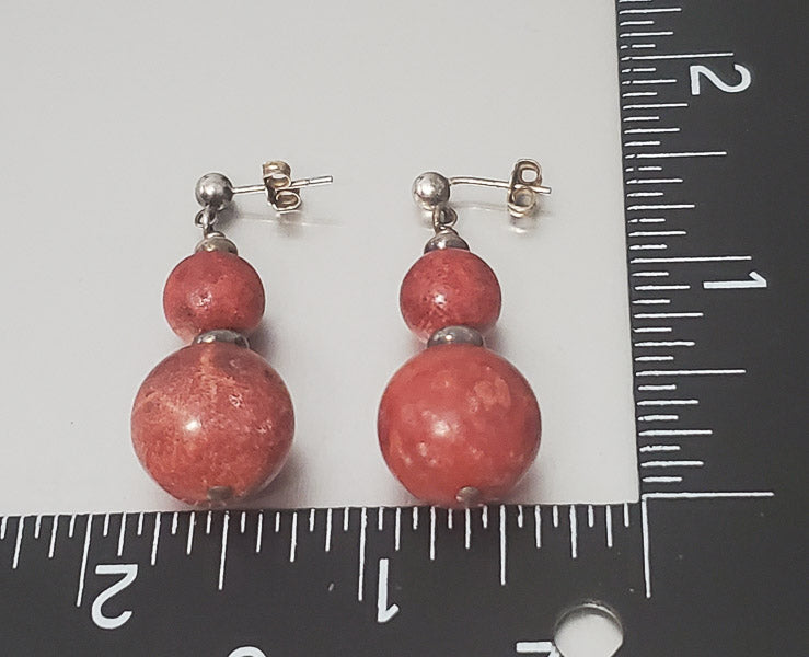 1944-Sterling Post Coral Dangle Earrings