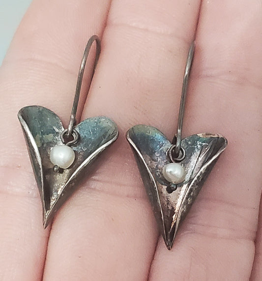 2366-Sterling & Pearl Dangle Earrings