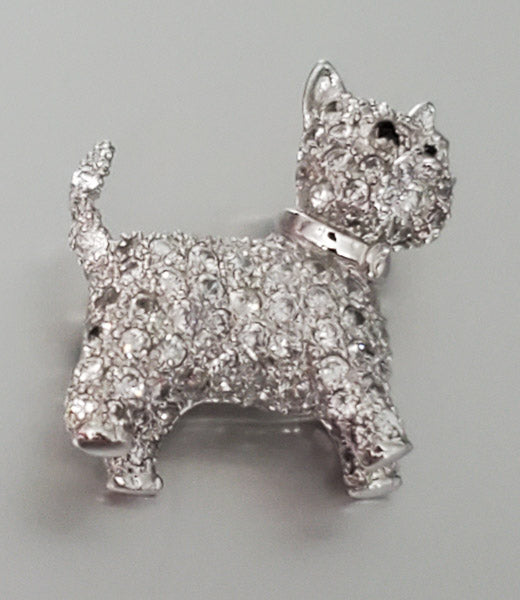 1106-E. Pearl Sterling Rhinestone Dog Brooch