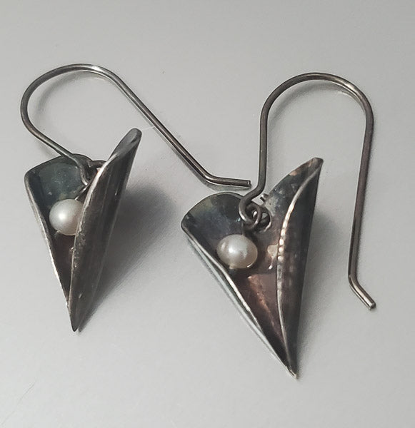 2366-Sterling & Pearl Dangle Earrings