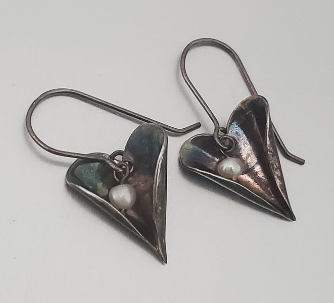 2366-Sterling & Pearl Dangle Earrings