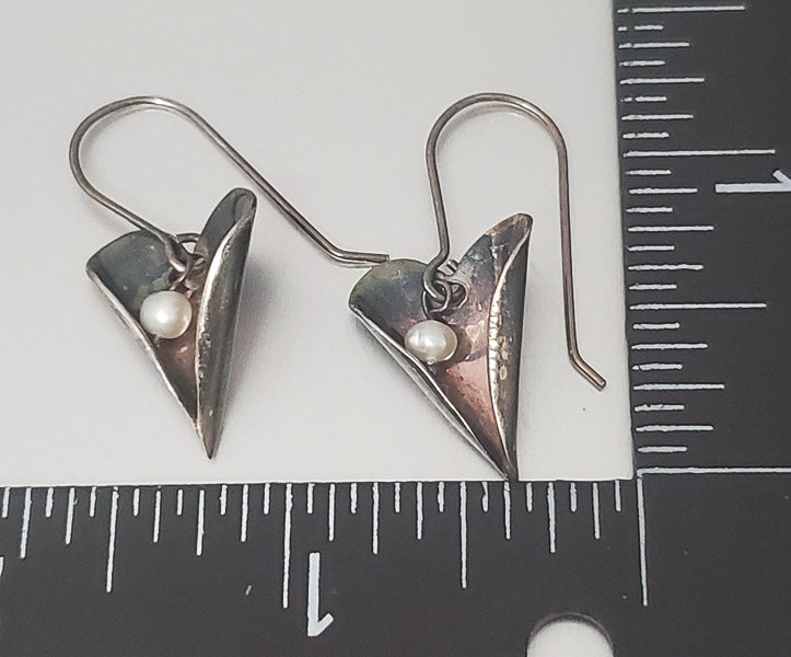 2366-Sterling & Pearl Dangle Earrings