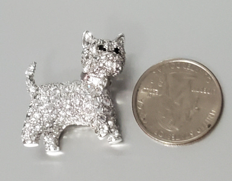 1106-E. Pearl Sterling Rhinestone Dog Brooch
