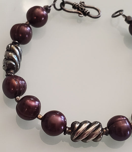 3125-Large Pearl Sterling Beaded Bracelet