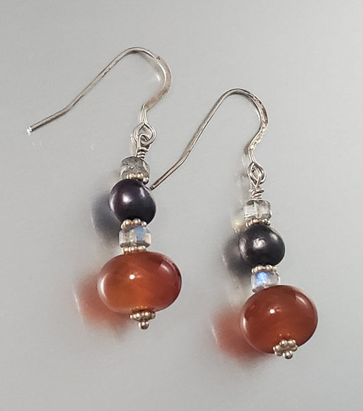 2902-Sterling Silver Stone Dangle Earrings