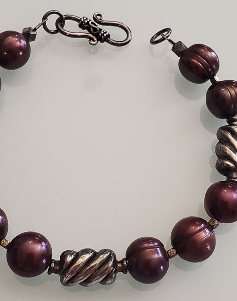 3125-Large Pearl Sterling Beaded Bracelet
