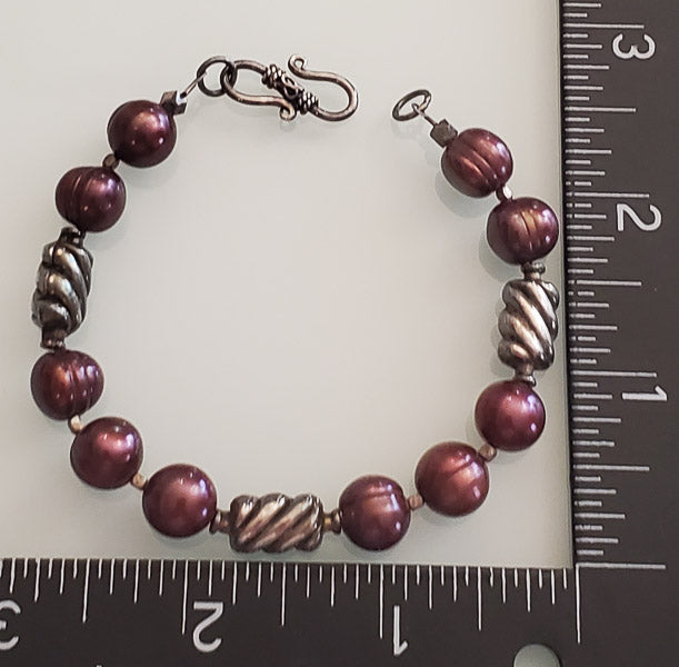 3125-Large Pearl Sterling Beaded Bracelet