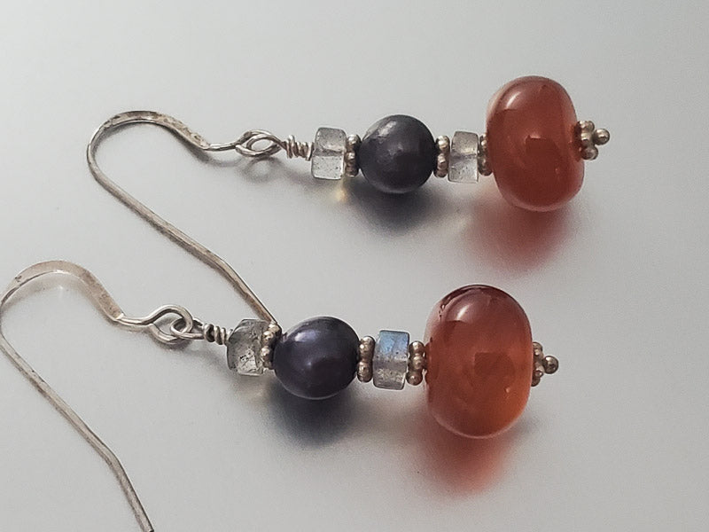 2902-Sterling Silver Stone Dangle Earrings