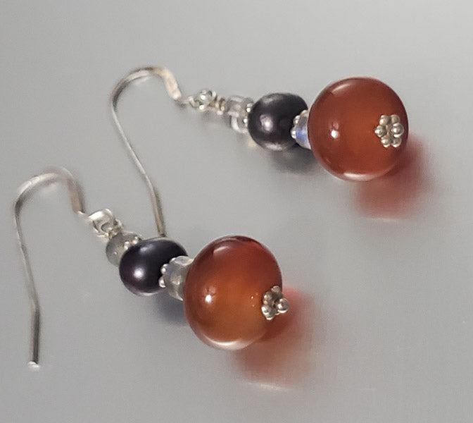 2902-Sterling Silver Stone Dangle Earrings