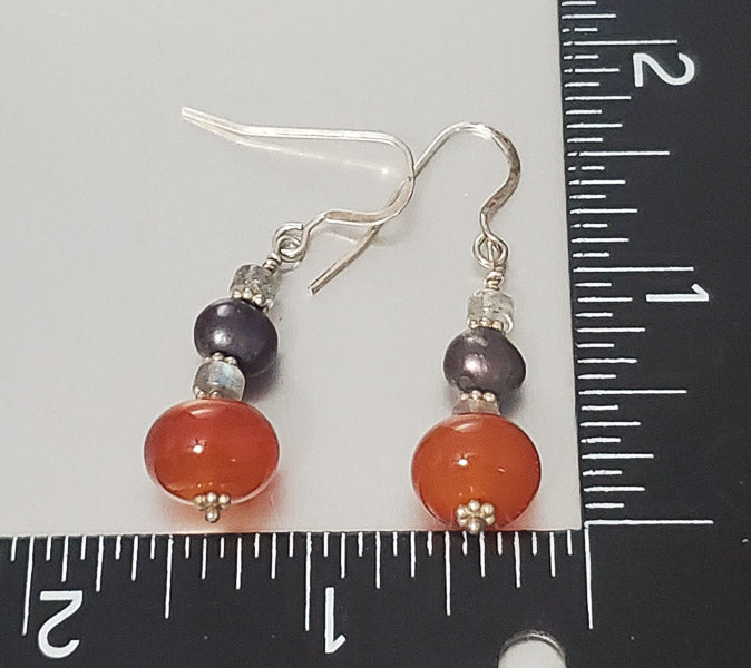 2902-Sterling Silver Stone Dangle Earrings