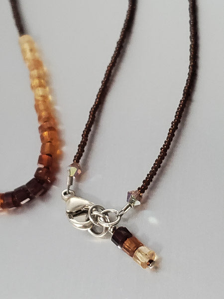 3724-Earth Tone Art Glass Sterling Silver Necklace