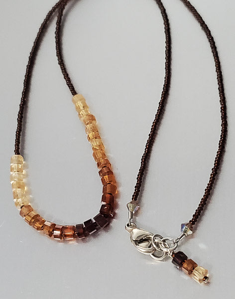 3724-Earth Tone Art Glass Sterling Silver Necklace