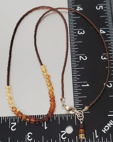 3724-Earth Tone Art Glass Sterling Silver Necklace