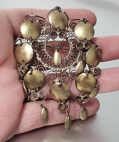 3726-Antique 830 Silver Norwegian Filigree Brooch